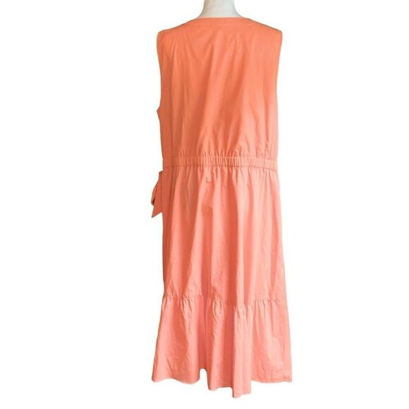 TALBOTS V Neck Poplin Wrap Dress Cotton Salmon Coral Lightweight Sz 18 - Picture 6 of 6